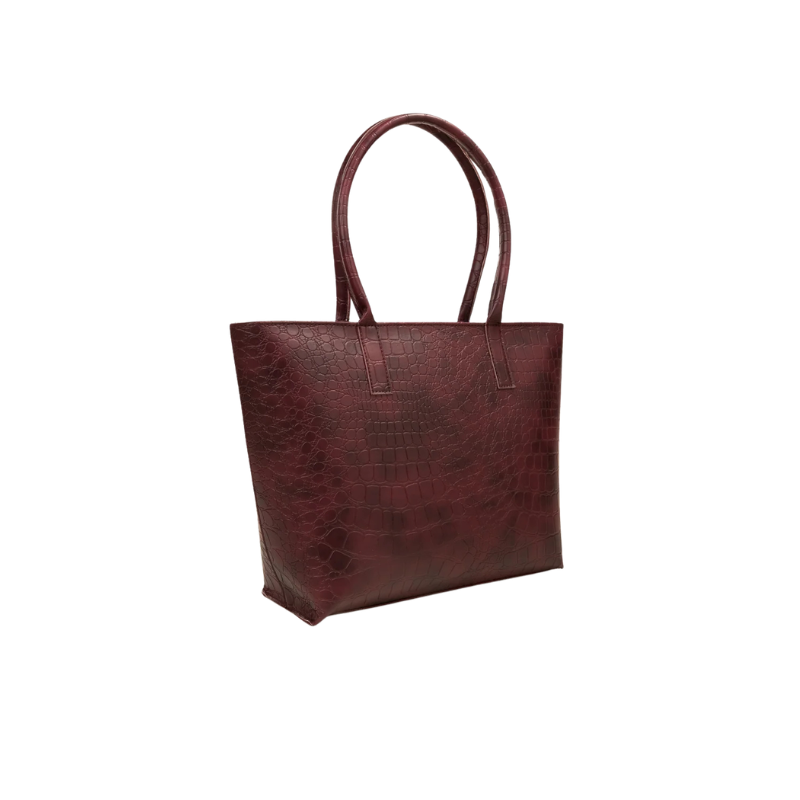 Burgundy Croc Texture Tote Bag