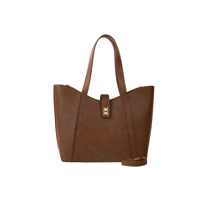 Brown Faux Leather Tote Bag