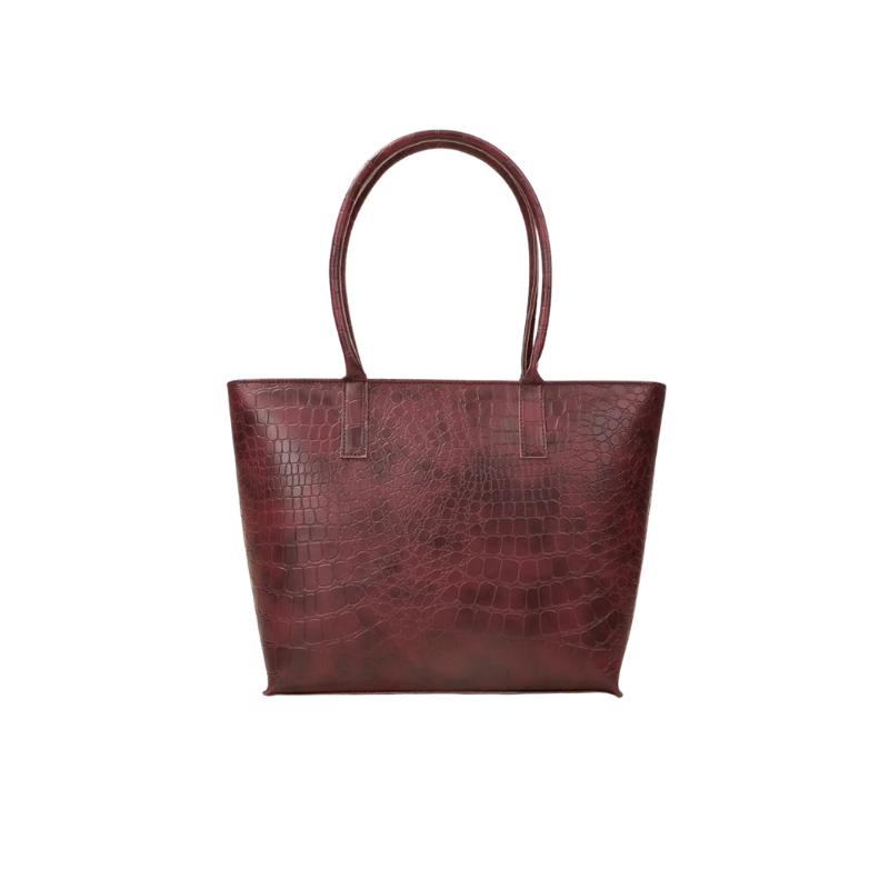 Burgundy Croc Texture Tote Bag