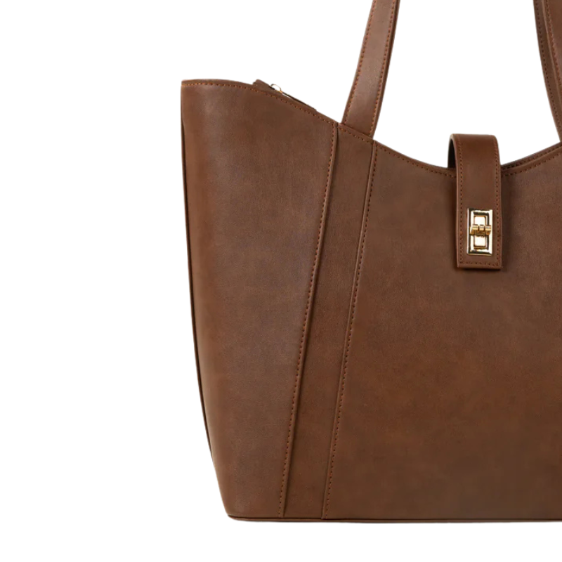 Brown Faux Leather Tote Bag