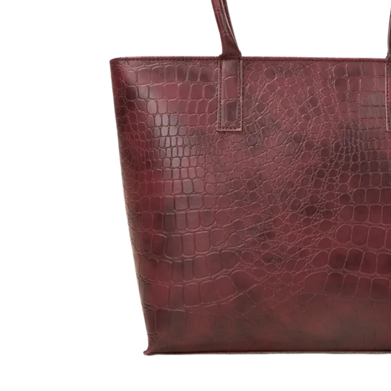 Burgundy Croc Texture Tote Bag